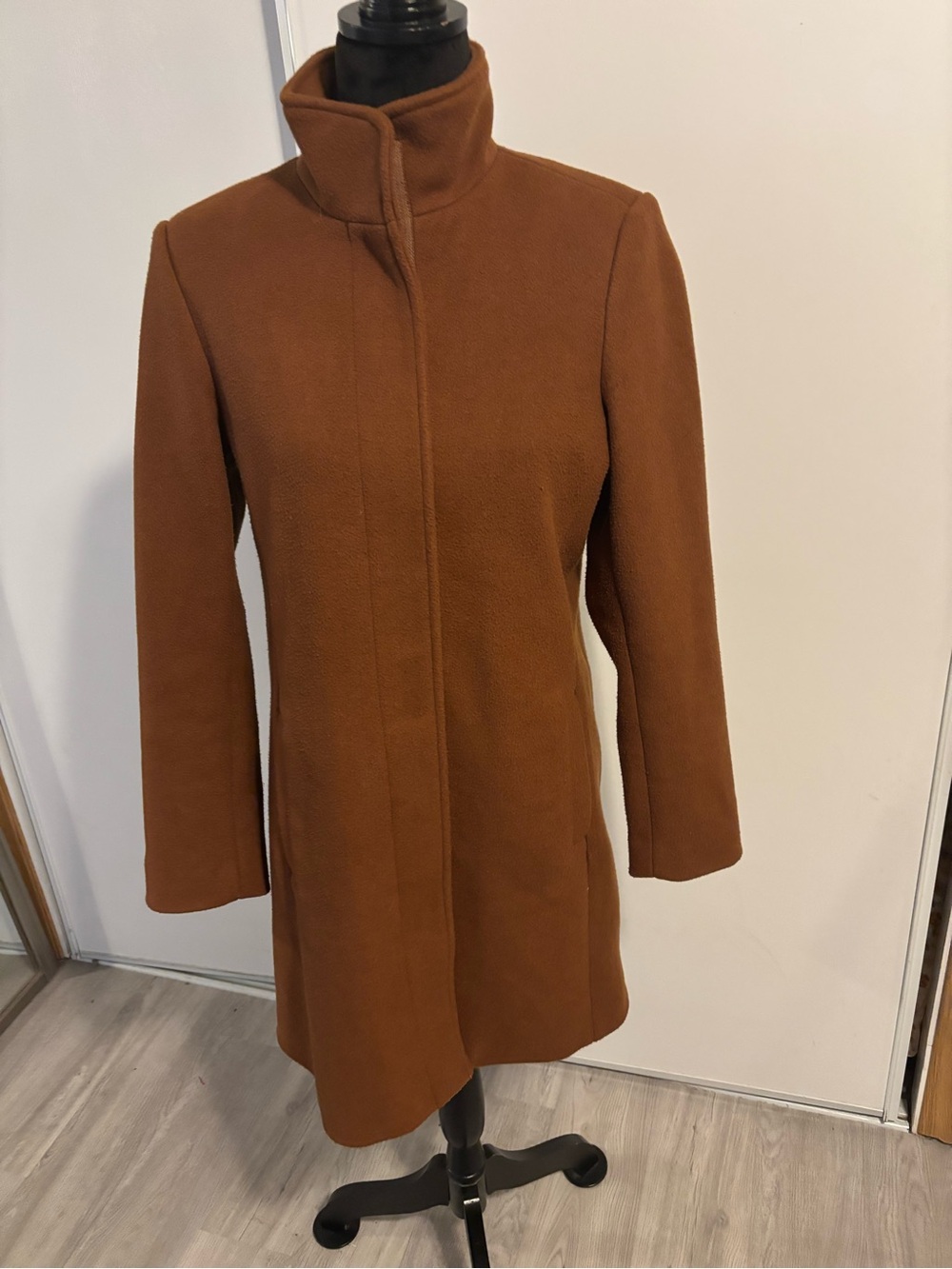 Women’s Trench Coat Cognac Zipper Sz Small Old Navy Fall Winter Staple Piece